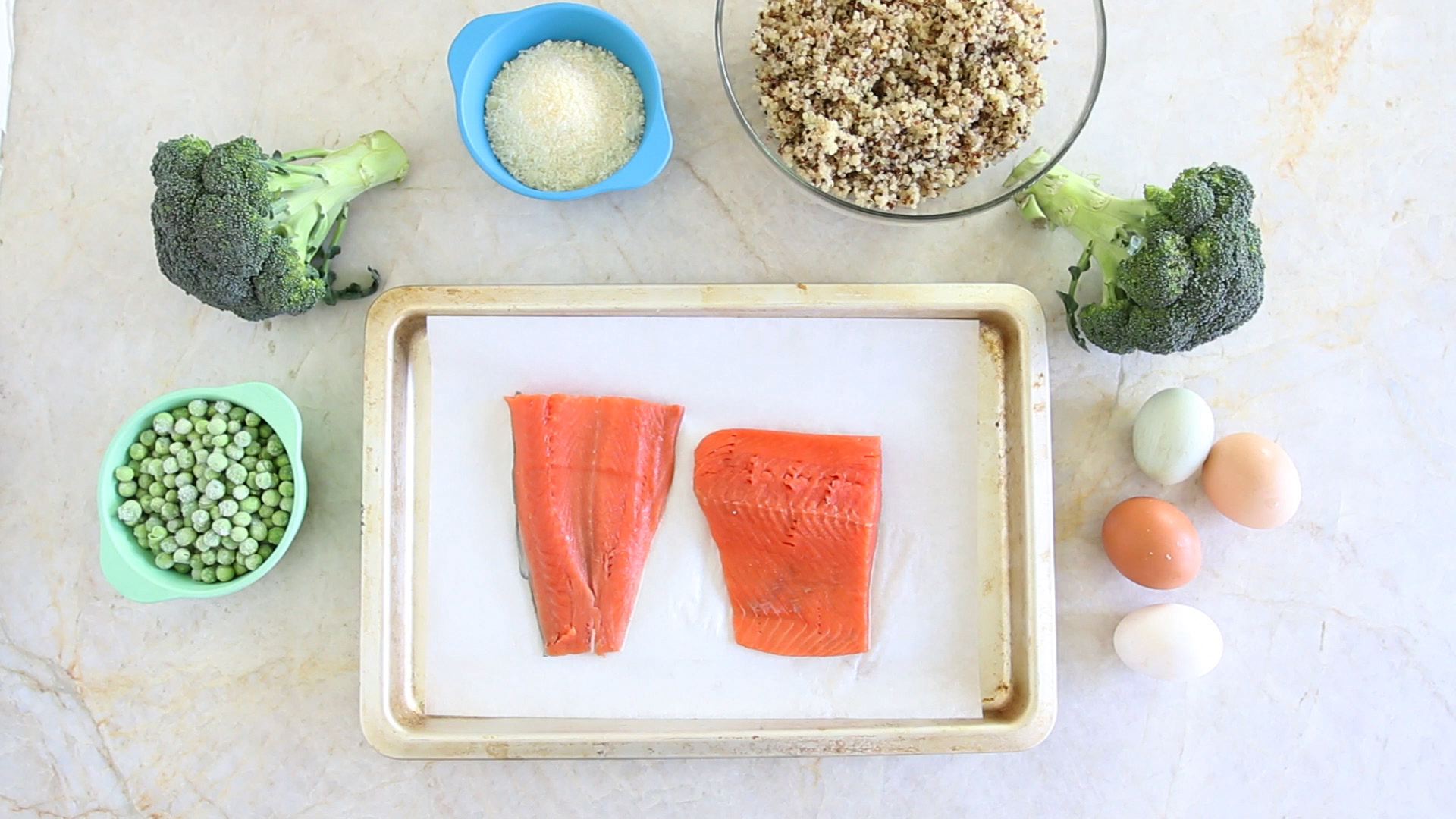 Nguyên liệu nấu các món hạt diêm mạch và cá hồi