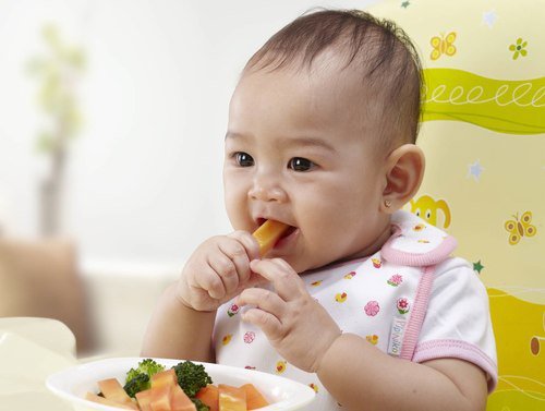 Rau củ hấp, luộc cắt nhỏ cho bé tập ăn thô