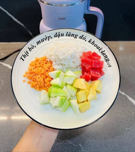 Cháo thịt bò mướp đậu lăng khoai lang