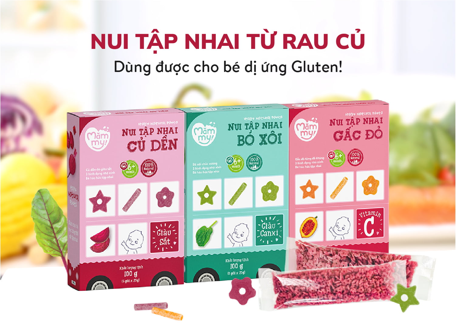 Nui tập nhai từ rau củ - Dùng được cho bé dị ứng gluten