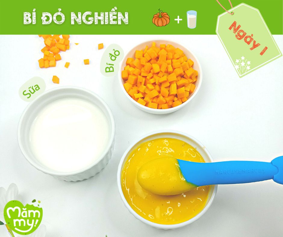 Thực đơn ăn dặm cho bé Bí đỏ nghiền