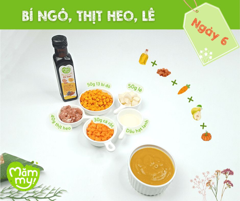 Thực đơn ăn dặm cho bé Bí ngô, thịt heo, lê
