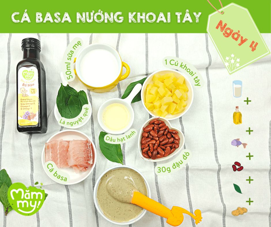 Thực đơn ăn dặm cho bé Các Basa nướng khoai tây