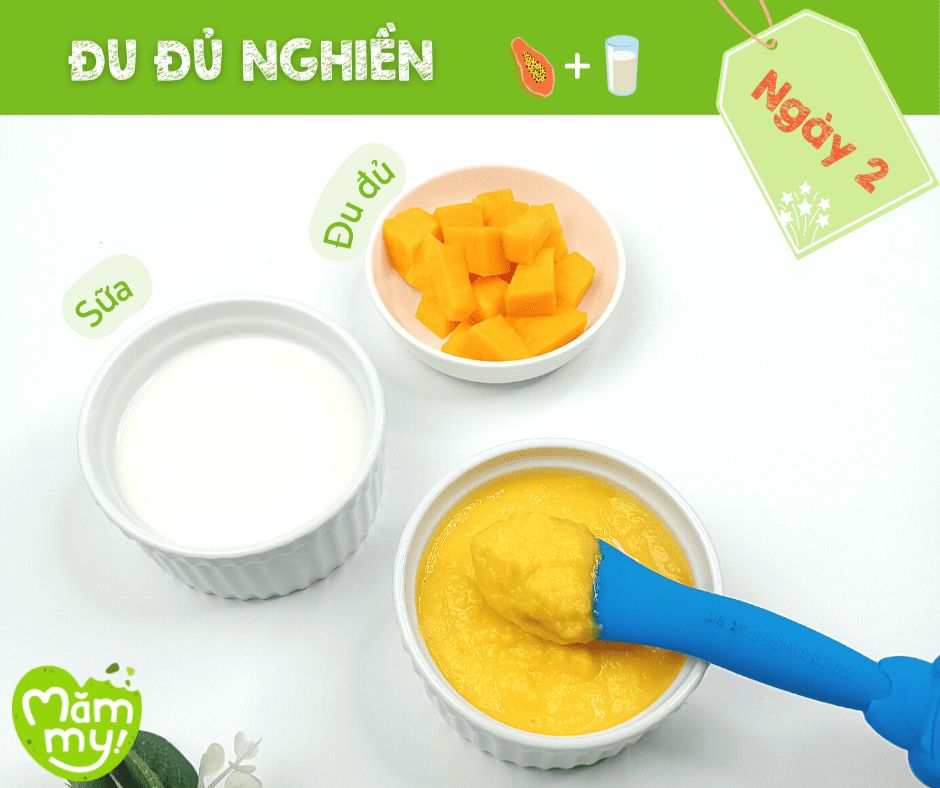 Thực đơn ăn dặm cho bé Đu đủ nghiền