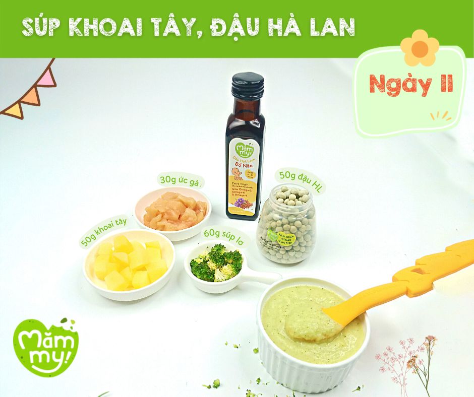 Thực đơn ăn dặm cho bé Súp khoai tây và đậu hà lan