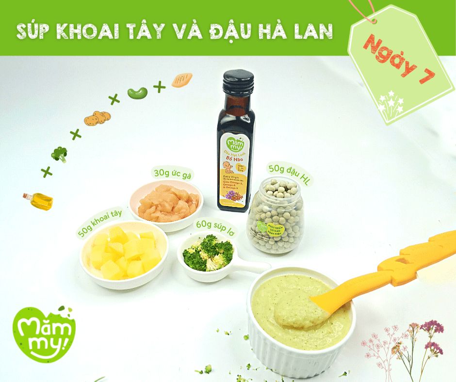 Thực đơn ăn dặm cho bé Súp khoai tây và đậu hà lan