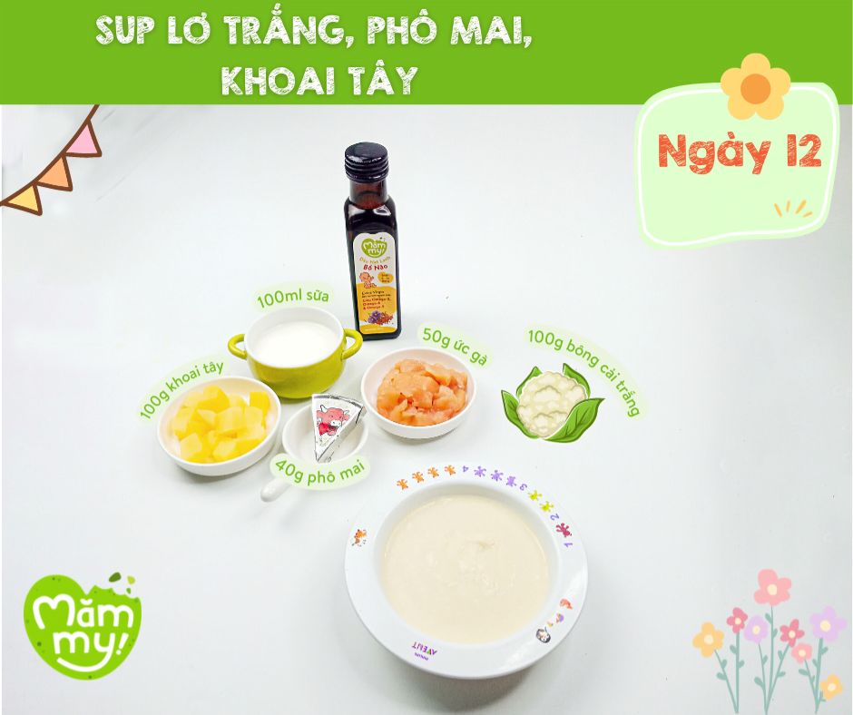 Thực đơn ăn dặm cho bé Súp lơ trắng, phô mai và khoai tây