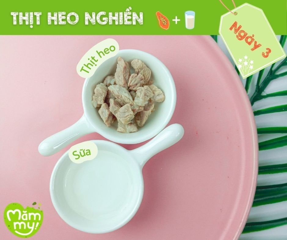 Thực đơn ăn dặm cho bé Thịt heo nghiền