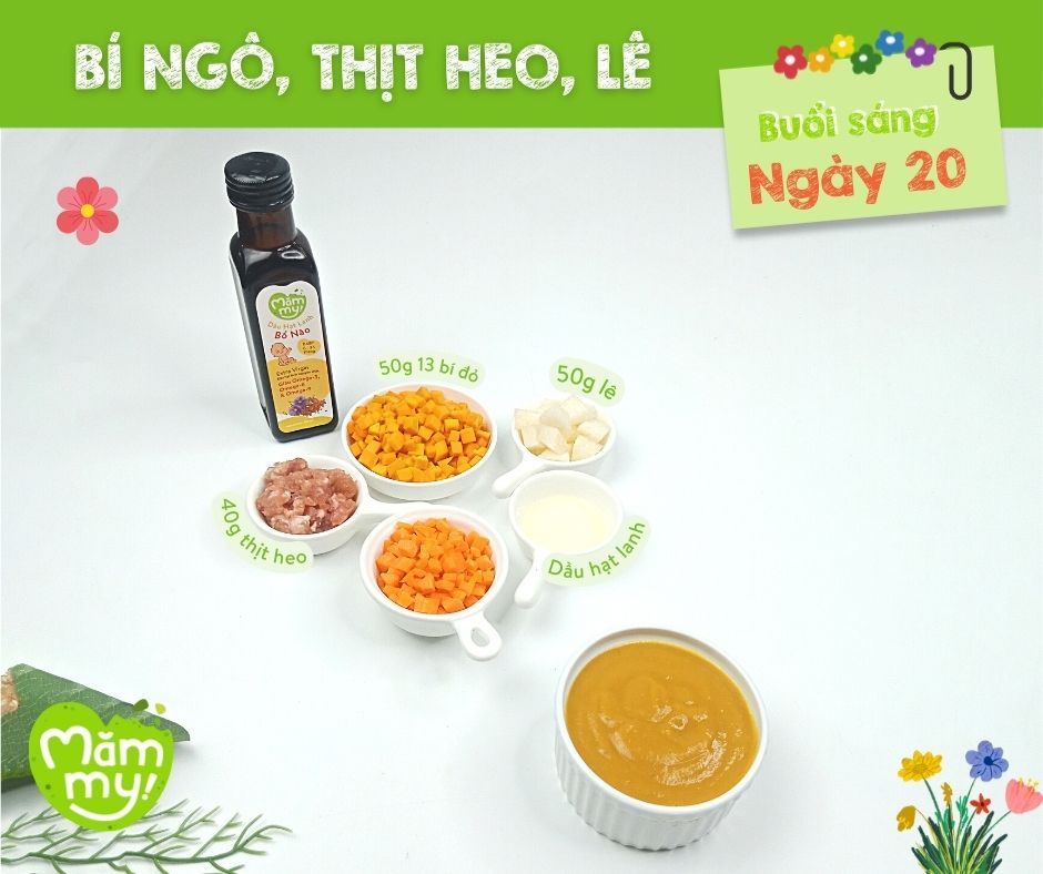 Thực đơn ăn dặm cho bé tăng cường_ Bí ngô, thịt heo, lê
