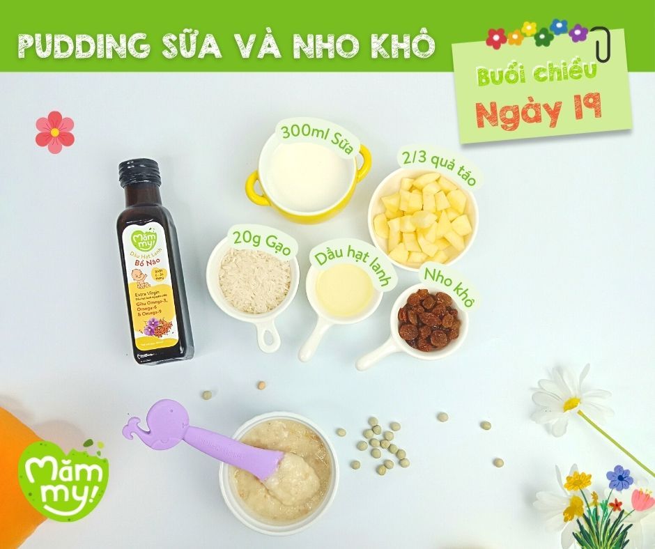 Thực đơn ăn dặm cho bé tăng cường_ Pudding sữa, nho khô